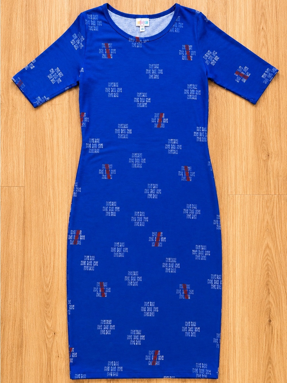 LuLaRoe Julia Blue Geometric Print Bodycon Dress Size XS
